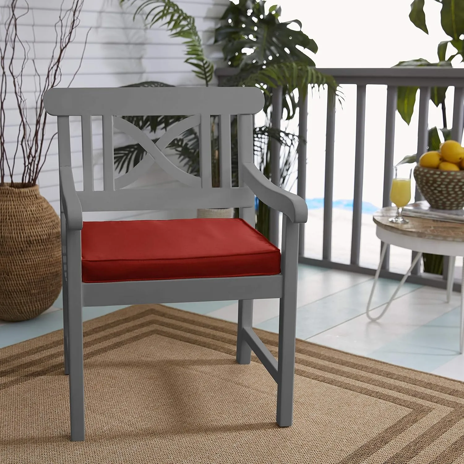 Sorra Home Sunbrella Indoor/Outdoor Cushion Corded Chair Pad Set, 19 in x 19 in x 2 in, Canvas Jockey Red