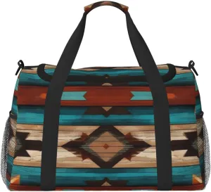 Southwestern Wood Travel Duffel Bag Tote Bag Sports Gym Bag For Women And Men