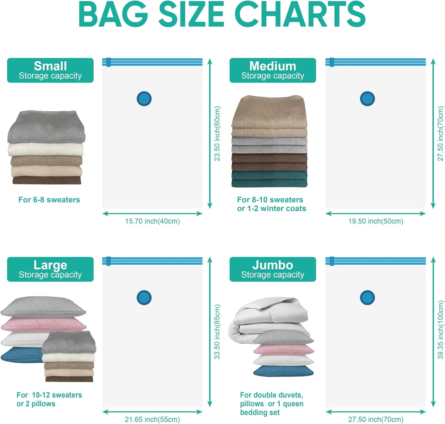 Space Saver Vacuum Storage Bags, 6 Pack Space Saver Bags with Pump, Storage Vacuum Sealed Bags for Clothes, Comforters, Blankets, Bedding (6 Small)