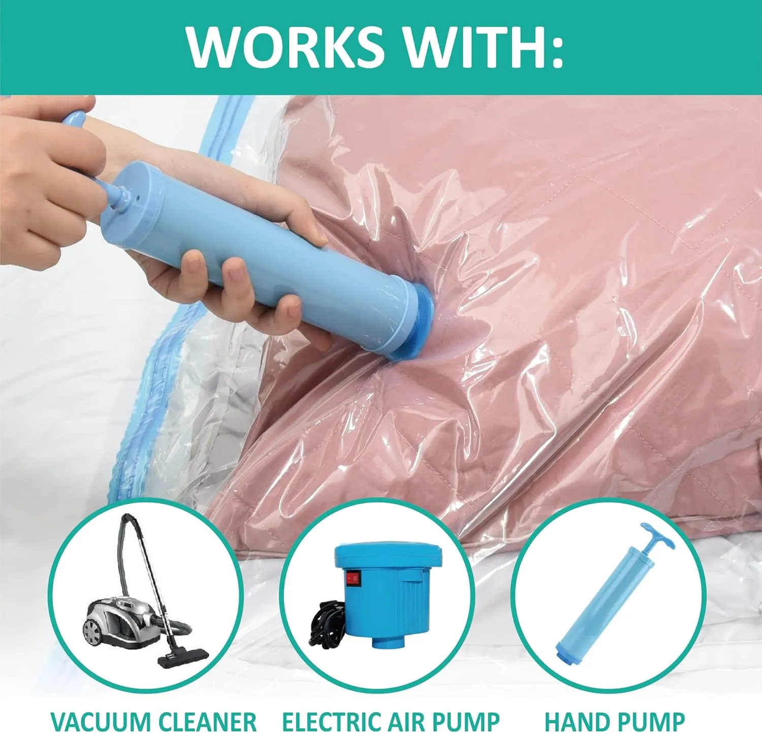 Space Saver Vacuum Storage Bags, 6 Pack Space Saver Bags with Pump, Storage Vacuum Sealed Bags for Clothes, Comforters, Blankets, Bedding (6 Small)