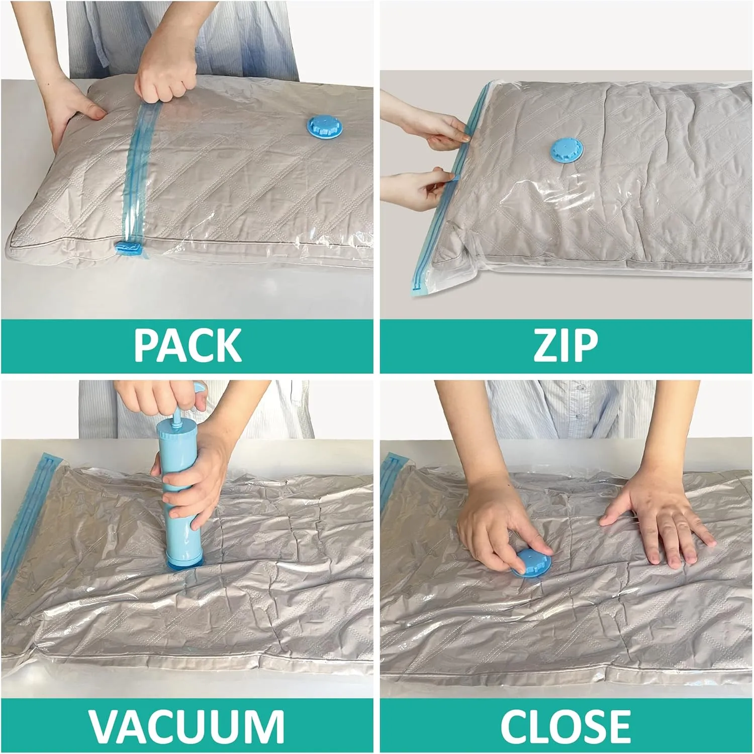 Space Saver Vacuum Storage Bags, 6 Pack Space Saver Bags with Pump, Storage Vacuum Sealed Bags for Clothes, Comforters, Blankets, Bedding (6 Small)