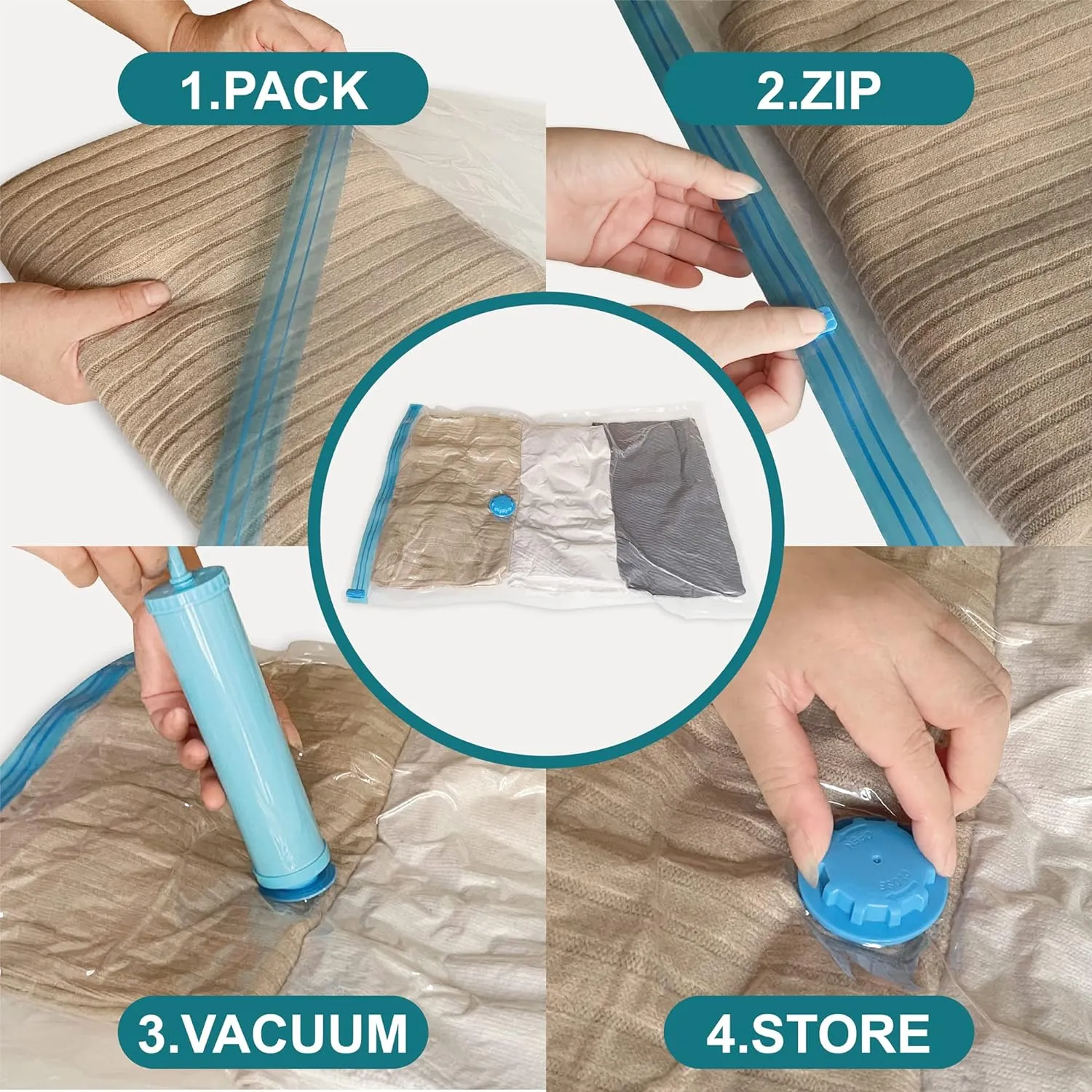 Space Saver Vacuum Storage Bags, 8 Large Vacuum Sealer Bags with Pump, Storage Vacuum Sealed Bags for Clothing, Comforters, Blanket Storage, Bedding