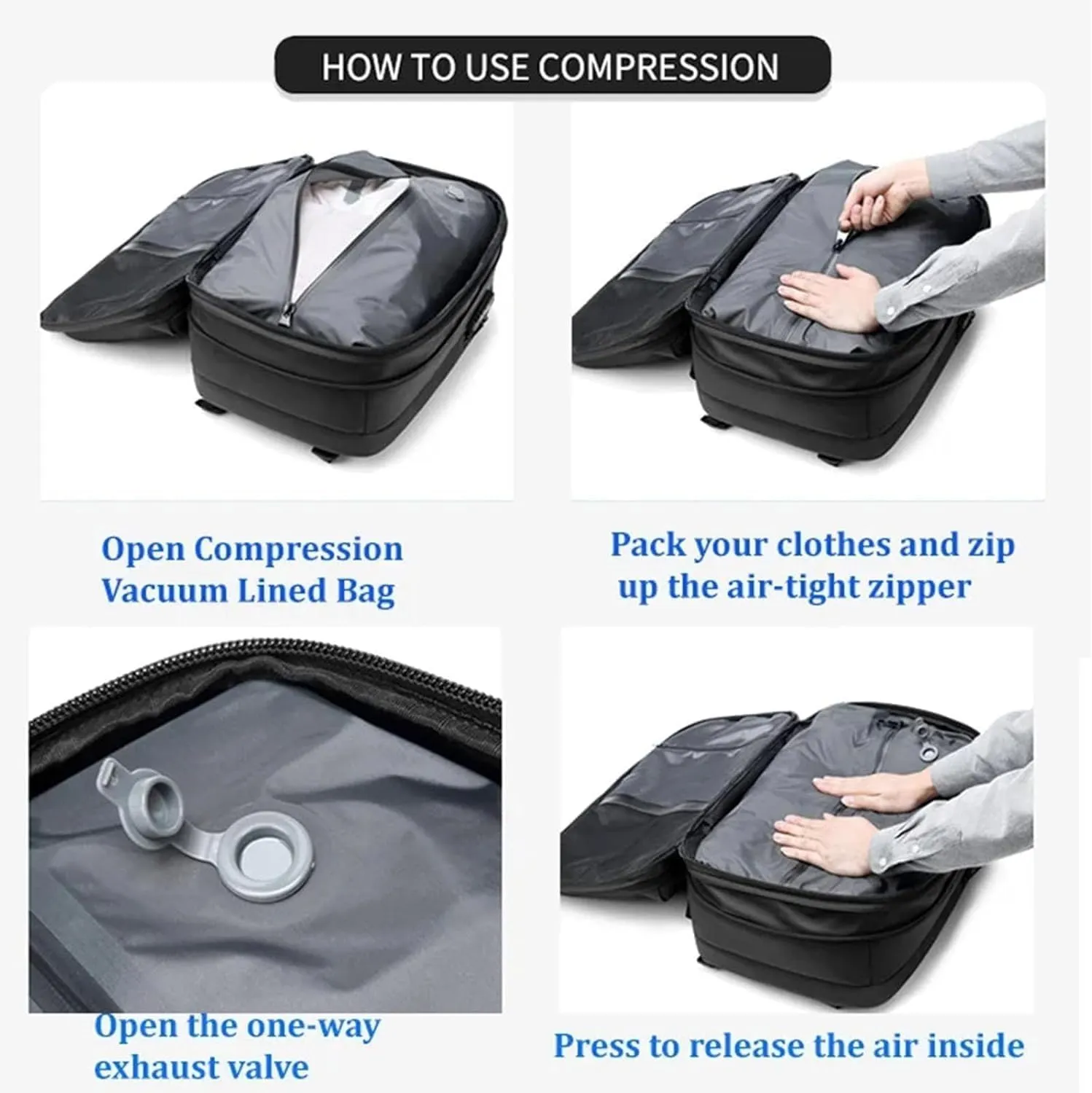 Space Vac Backpack, Spacevac Vacuum Compression Backpack,Expandable Waterproof Multifunctional Travel Password TSA Lock Bag (Grey)