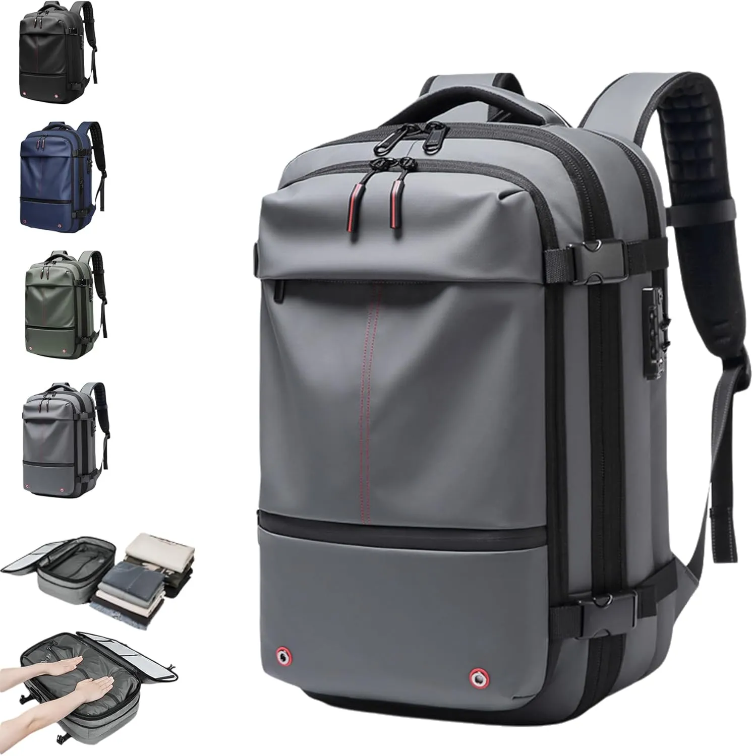 Space Vac Backpack, Spacevac Vacuum Compression Backpack,Expandable Waterproof Multifunctional Travel Password TSA Lock Bag (Grey)