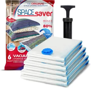 Spacesaver 12-Pack Vacuum Storage Bags for Travel and Home - Save 80% Space - Compression Vacuum Sealer Bags for Clothing, Comforters, and Bedding - With Hand Pump, 3 Each Small, Medium, Large, Jumbo