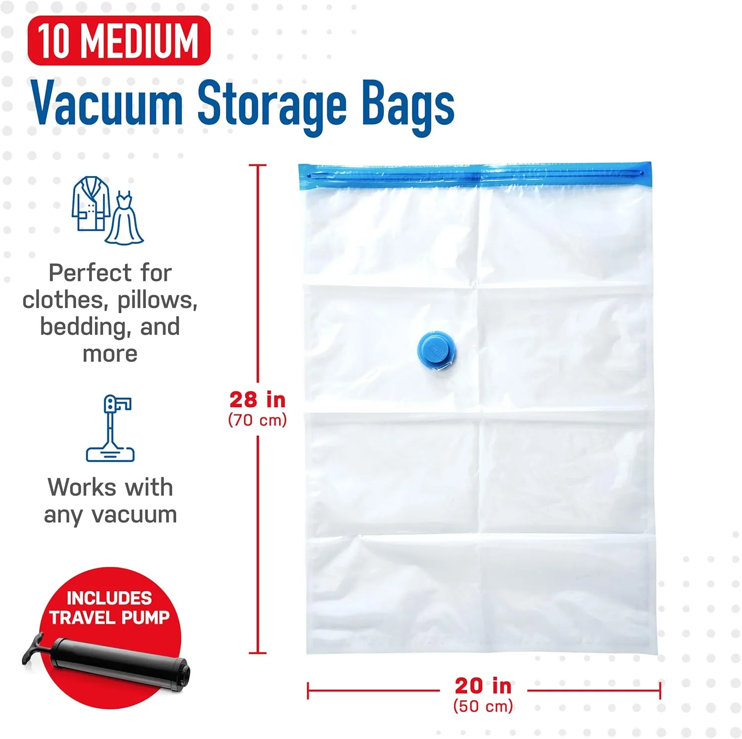 Spacesaver Vacuum Storage Bags Medium 10-Pack - Vacuum Seal Bags for Clothing, Comforters, Blankets and Bedding - 28 x 20 Inch Space Saver Bag for Travel and Home Organization with Hand Pump Included