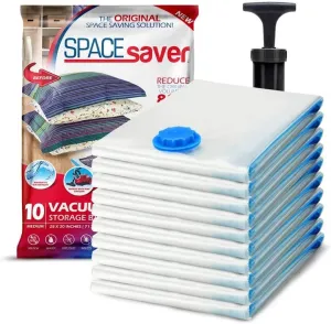 Spacesaver Vacuum Storage Bags Medium 10-Pack - Vacuum Seal Bags for Clothing, Comforters, Blankets and Bedding - 28 x 20 Inch Space Saver Bag for Travel and Home Organization with Hand Pump Included