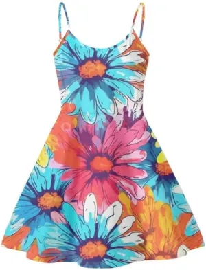 Spaghetti Strap Midi Satin Dresses Summer Sleeveless Sundree Women Girl Beach Party Swing Dress