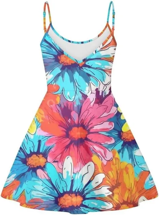 Spaghetti Strap Midi Satin Dresses Summer Sleeveless Sundree Women Girl Beach Party Swing Dress
