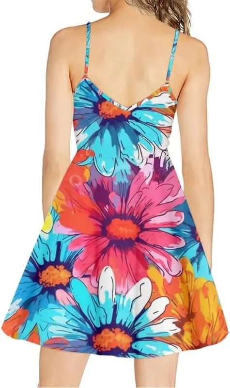 Spaghetti Strap Midi Satin Dresses Summer Sleeveless Sundree Women Girl Beach Party Swing Dress