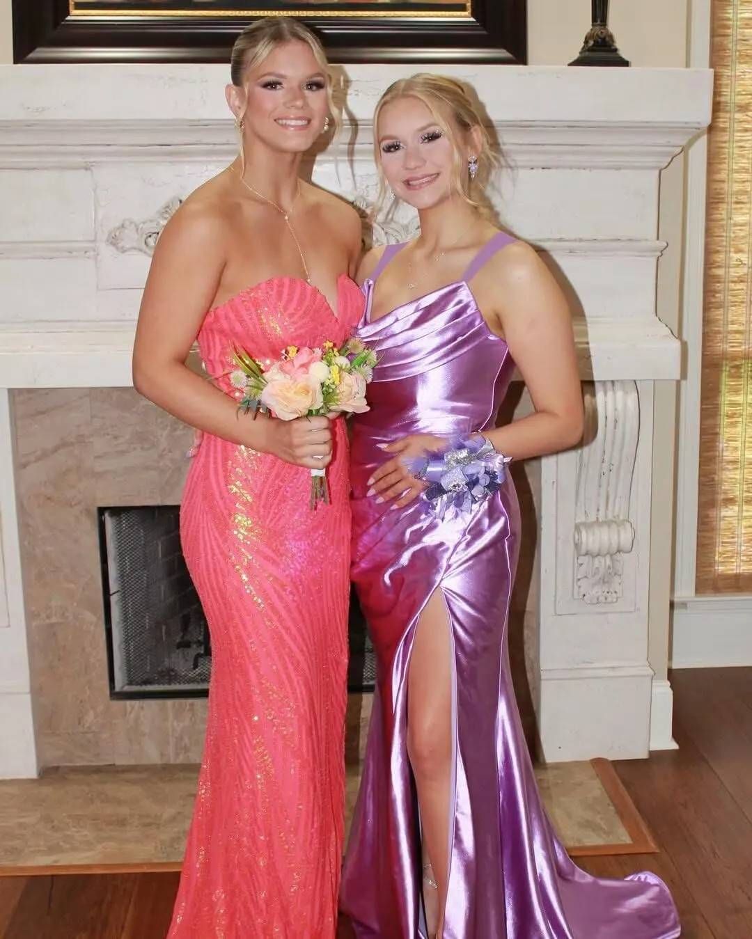 Spaghetti Strap Satin Prom Dress 2025 Mermaid Bridesmaid Dresses Long for Women Ruched Formal Evening Gowns with Slit