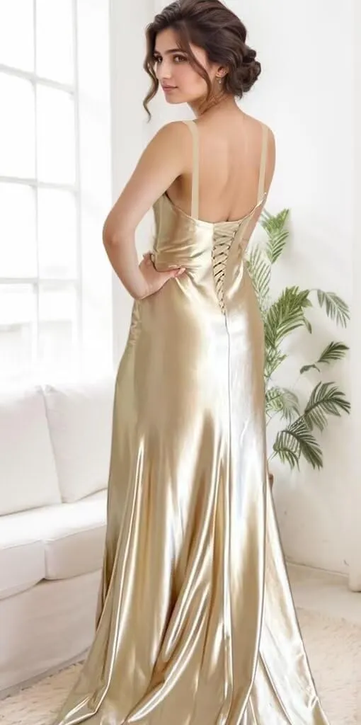 Spaghetti Strap Satin Prom Dress 2025 Mermaid Bridesmaid Dresses Long for Women Ruched Formal Evening Gowns with Slit