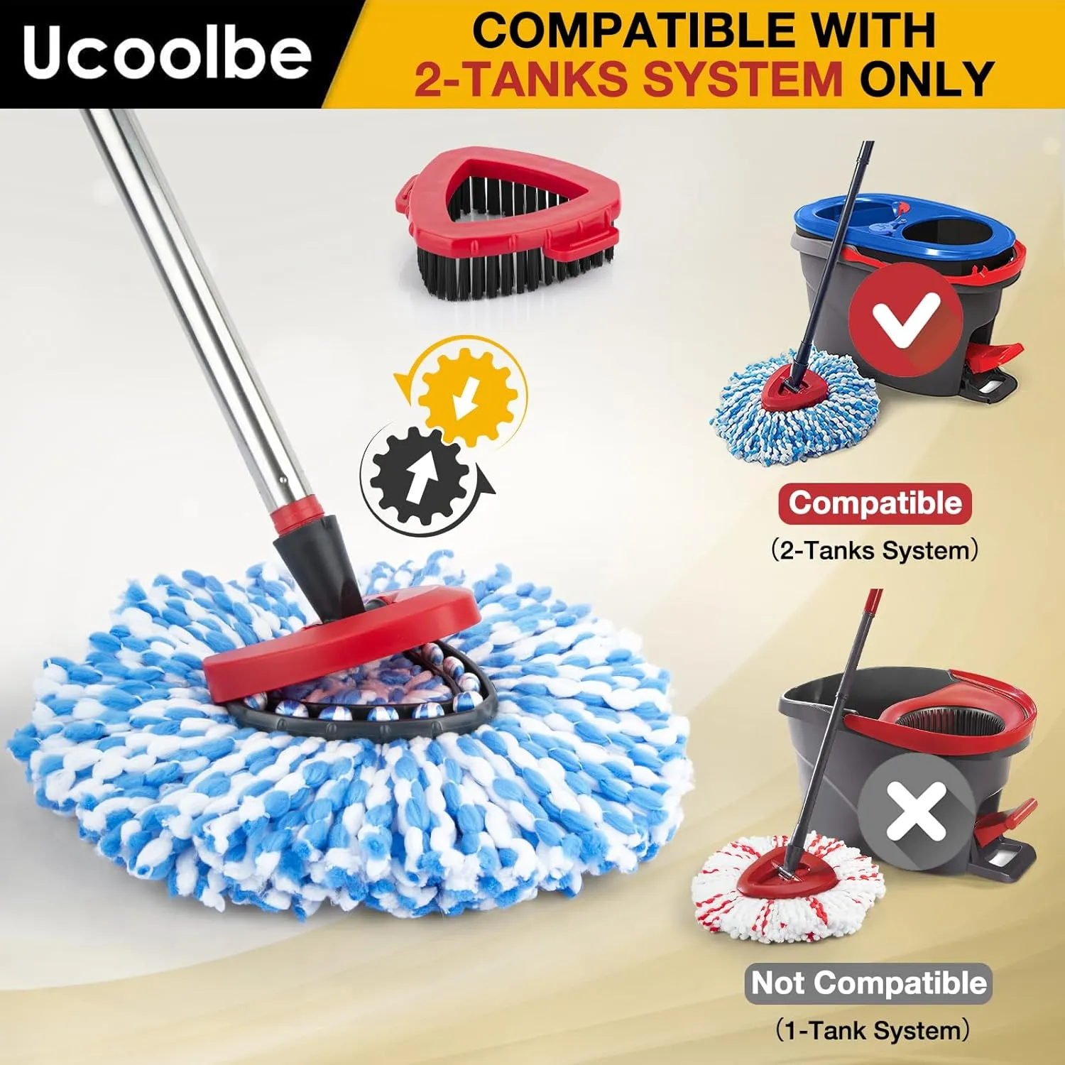 Spin Mop Replacement Head for O Cedar 2 Tank RinseClean, 4 Microfiber Heads, 1 Scrub Brush, 1 Handle, 1 Base,Spin Microfiber Refill with 30" to 58" Mop Replacement Handle