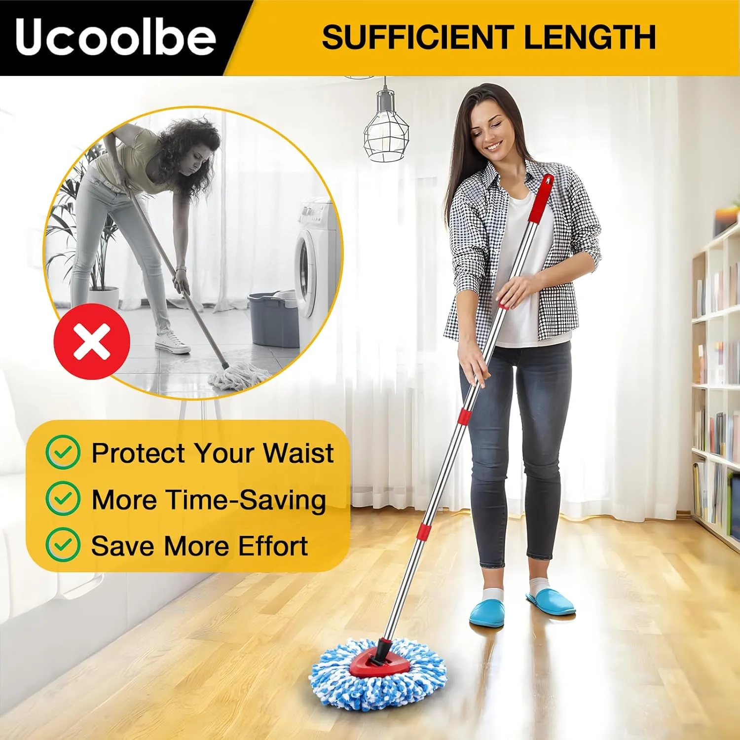 Spin Mop Replacement Head for O Cedar 2 Tank RinseClean, 4 Microfiber Heads, 1 Scrub Brush, 1 Handle, 1 Base,Spin Microfiber Refill with 30" to 58" Mop Replacement Handle