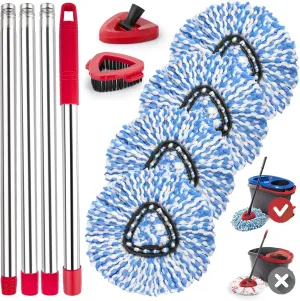 Spin Mop Replacement Head for O Cedar 2 Tank RinseClean, 4 Microfiber Heads, 1 Scrub Brush, 1 Handle, 1 Base,Spin Microfiber Refill with 30" to 58" Mop Replacement Handle