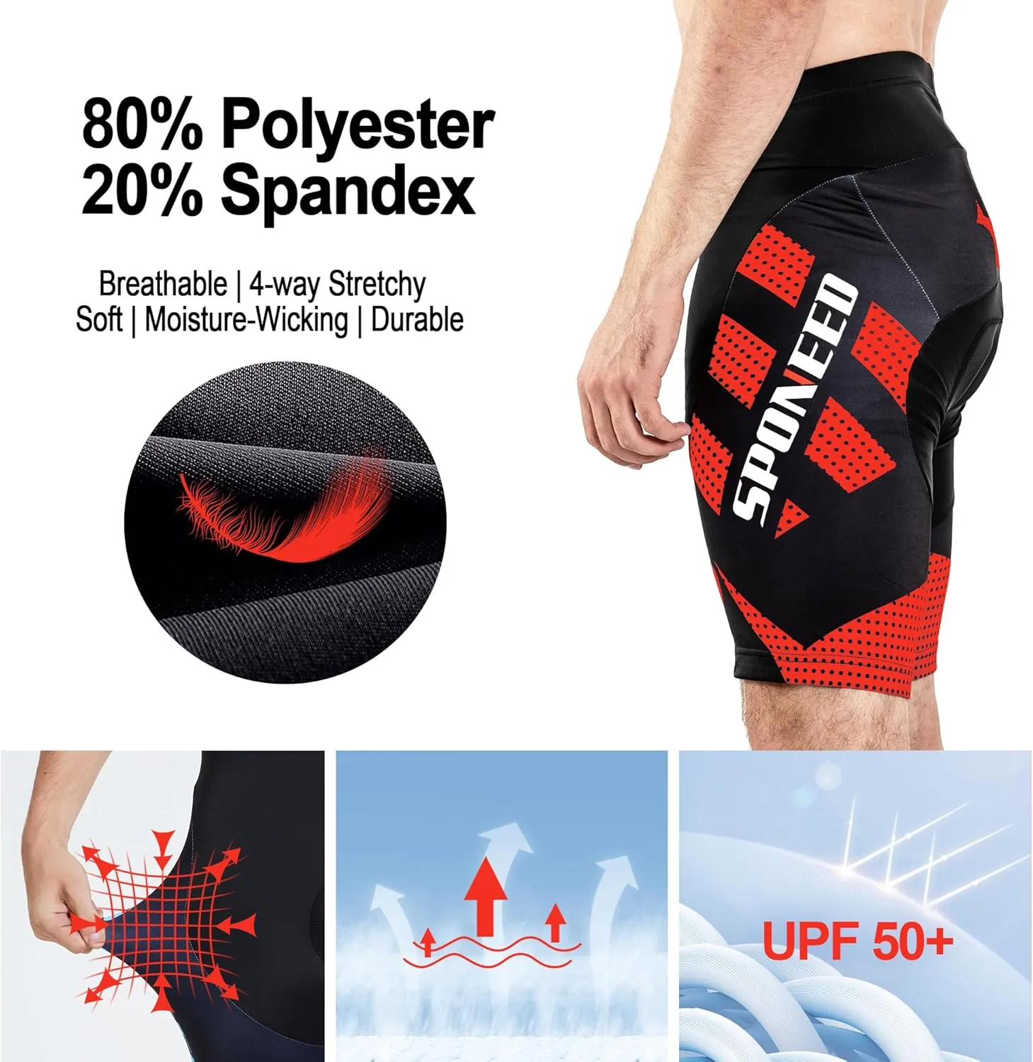 sponeed Men's Cycling Shorts Padded Bicycle Riding Pants Bike Biking Clothes Cycle Wear Tights