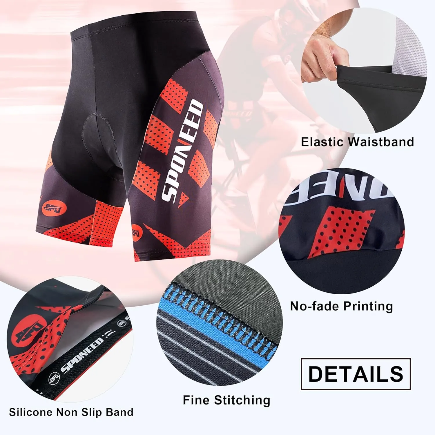 sponeed Men's Cycling Shorts Padded Bicycle Riding Pants Bike Biking Clothes Cycle Wear Tights