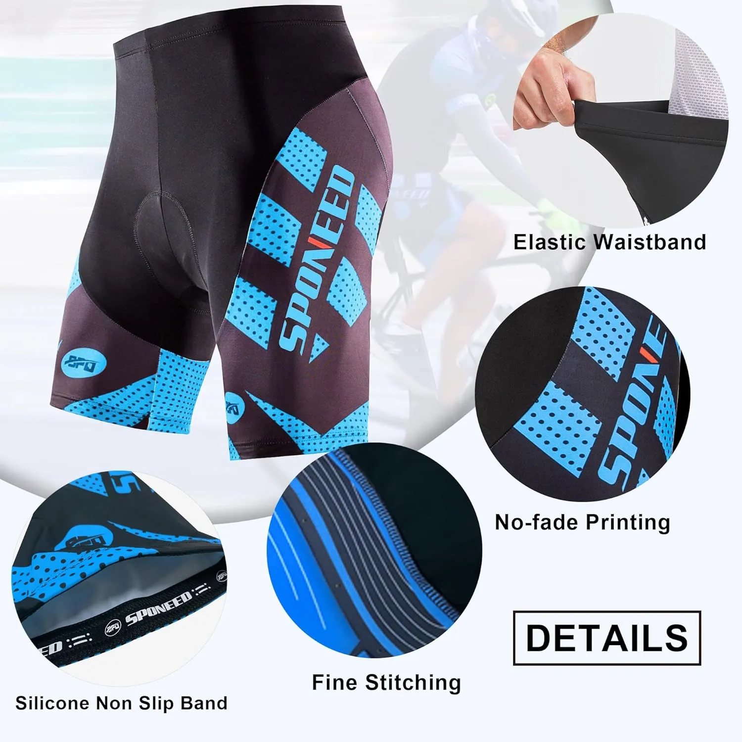 sponeed Men's Cycling Shorts Padded Bicycle Riding Pants Bike Biking Clothes Cycle Wear Tights
