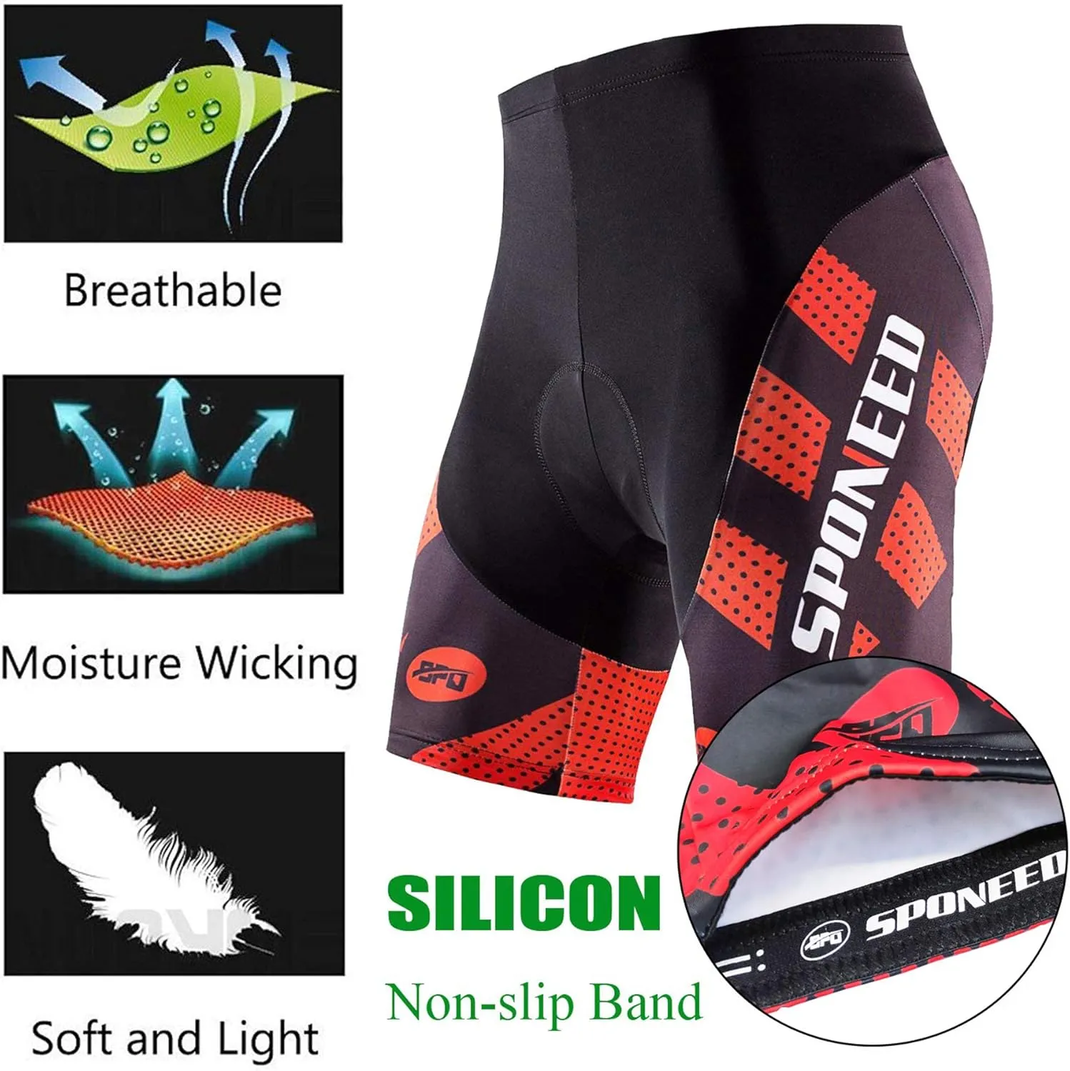 sponeed Men's Cycling Shorts Padded Bicycle Riding Pants Bike Biking Clothes Cycle Wear Tights