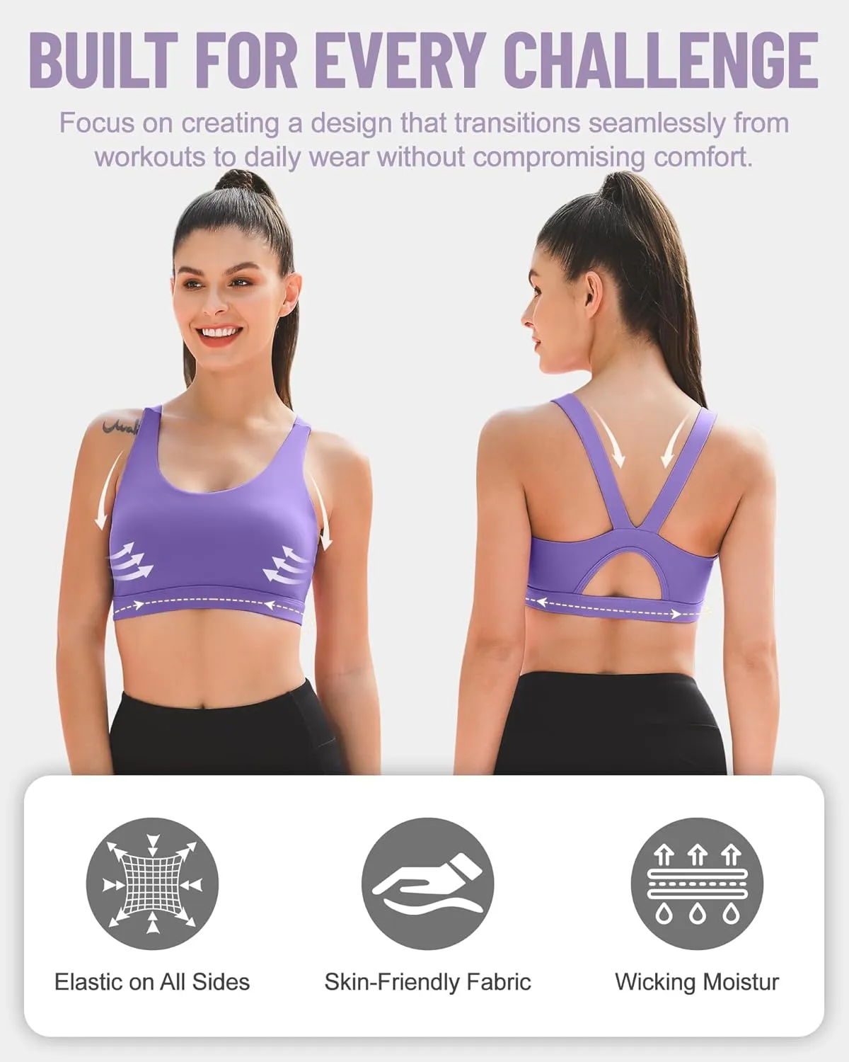 Sports Bras for Women, High Impact Sports Bra - Racerback Running Bra Padded Yoga Bra, Workout Crop Tank Tops Longline