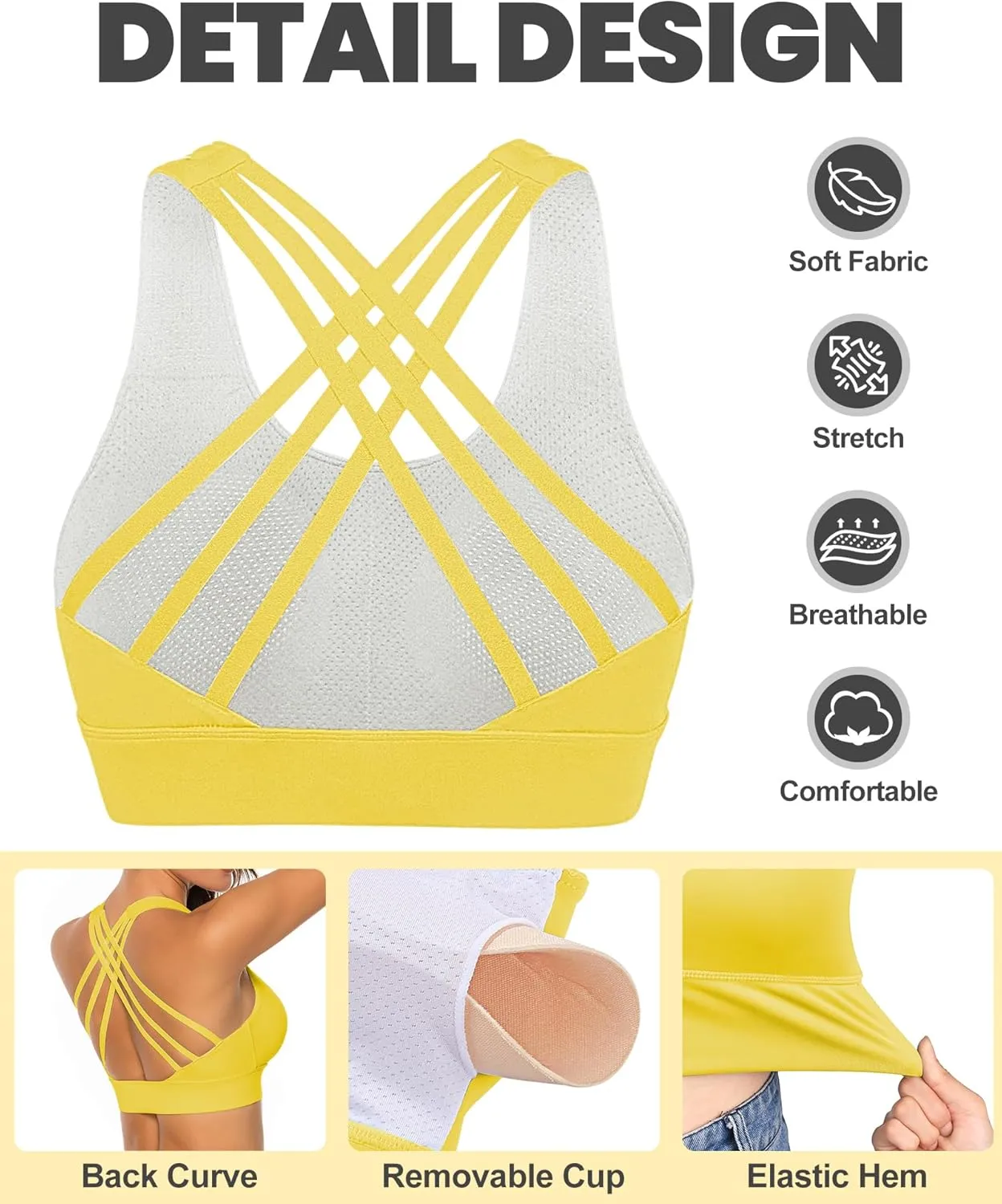 Sports Bras for Women High Impact Sports Bra - Removable Padded Yoga Racerback Bra Workout Crop Tops
