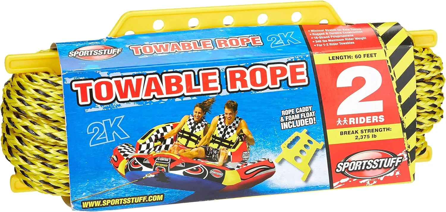 SportsStuff 4K Towable Rope with Rope Caddy, 1-4 Rider Towable Tube Compatible