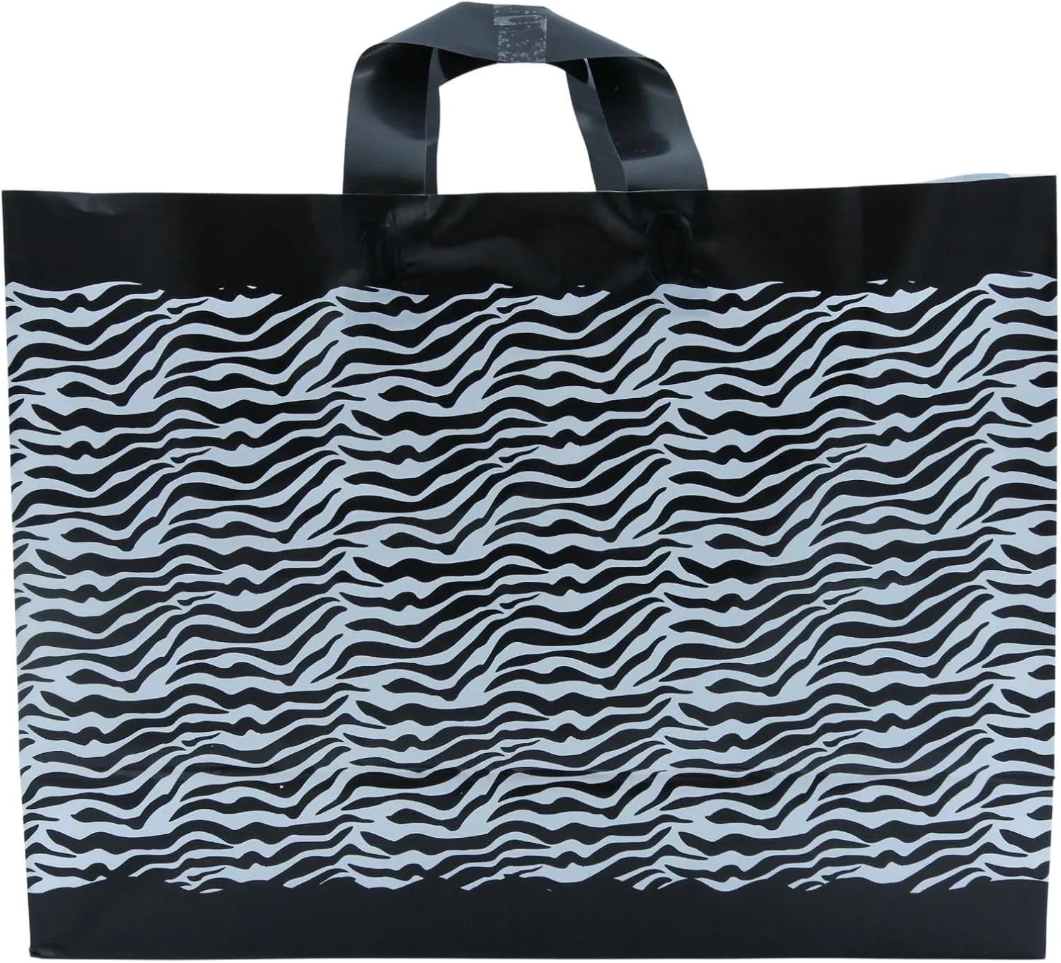 SSWBasics Zebra Frosted Plastic Shopping Bags - 16" x 6" x 12" - Case of 100