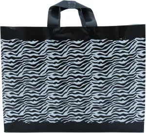 SSWBasics Zebra Frosted Plastic Shopping Bags - 16" x 6" x 12" - Case of 100