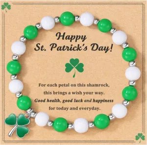 St. Patrick's Bracelet Gift Set - 7 Inch Irish Beaded Jewelry with Card, March 17 Parade Accessories for Women & Teen Girls