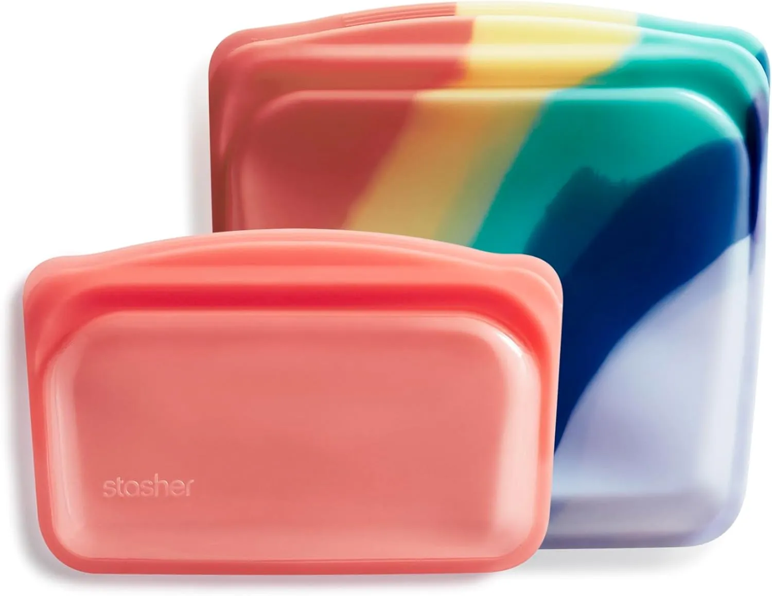 Stasher Premium Silicone Reusable Food Storage Bags, 2-Pack, Multi | Multi-Use Food Storage Bags, Lunch Bag, Travel Containers | BPA Free, Leak-free, Dishwasher-Safe, Eco-friendly