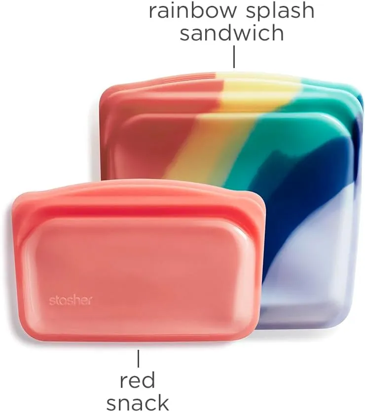 Stasher Premium Silicone Reusable Food Storage Bags, 2-Pack, Multi | Multi-Use Food Storage Bags, Lunch Bag, Travel Containers | BPA Free, Leak-free, Dishwasher-Safe, Eco-friendly