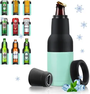 Stepstall 12 oz. Can Cooler Insulator Beer Bottle Holder w/Beer Opener, 4-in-1 Design Slim Can Beer Bottle Cooler, Double Walled Stainless Steel Insulated, Beer Gifts for Men Boys Father(Mint Green)