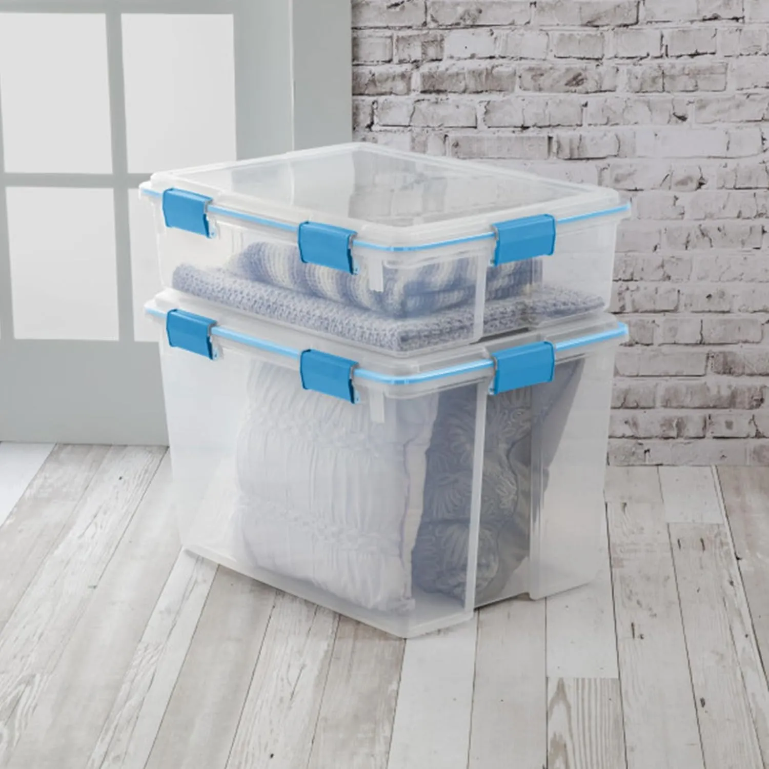 Sterilite 4-Pack Gasket Box, Weather-Resistant Storage Bins with Latching Lids, 37 Quart - Heavy-Duty Organizing Containers for Closet, Bathroom, and Office