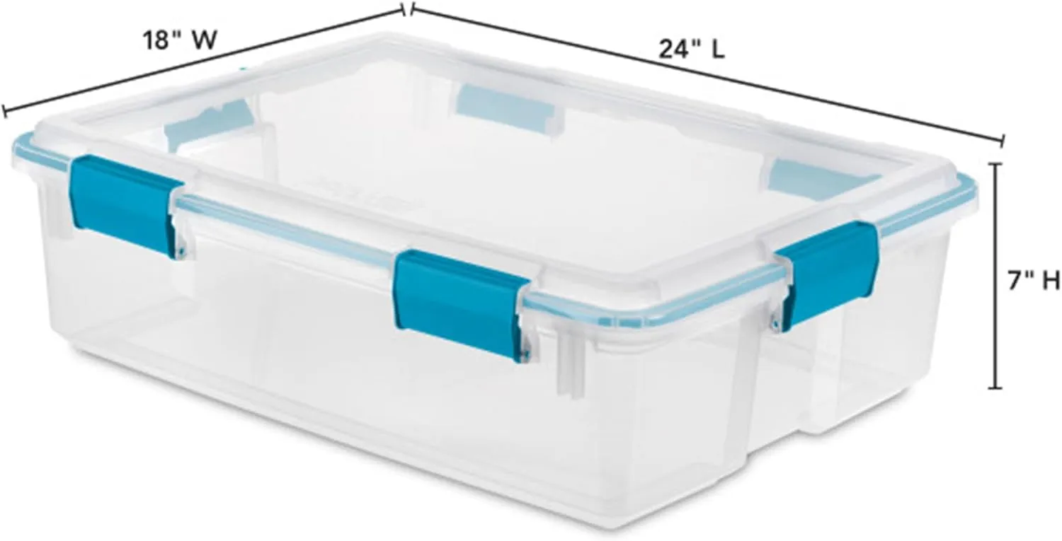 Sterilite 4-Pack Gasket Box, Weather-Resistant Storage Bins with Latching Lids, 37 Quart - Heavy-Duty Organizing Containers for Closet, Bathroom, and Office