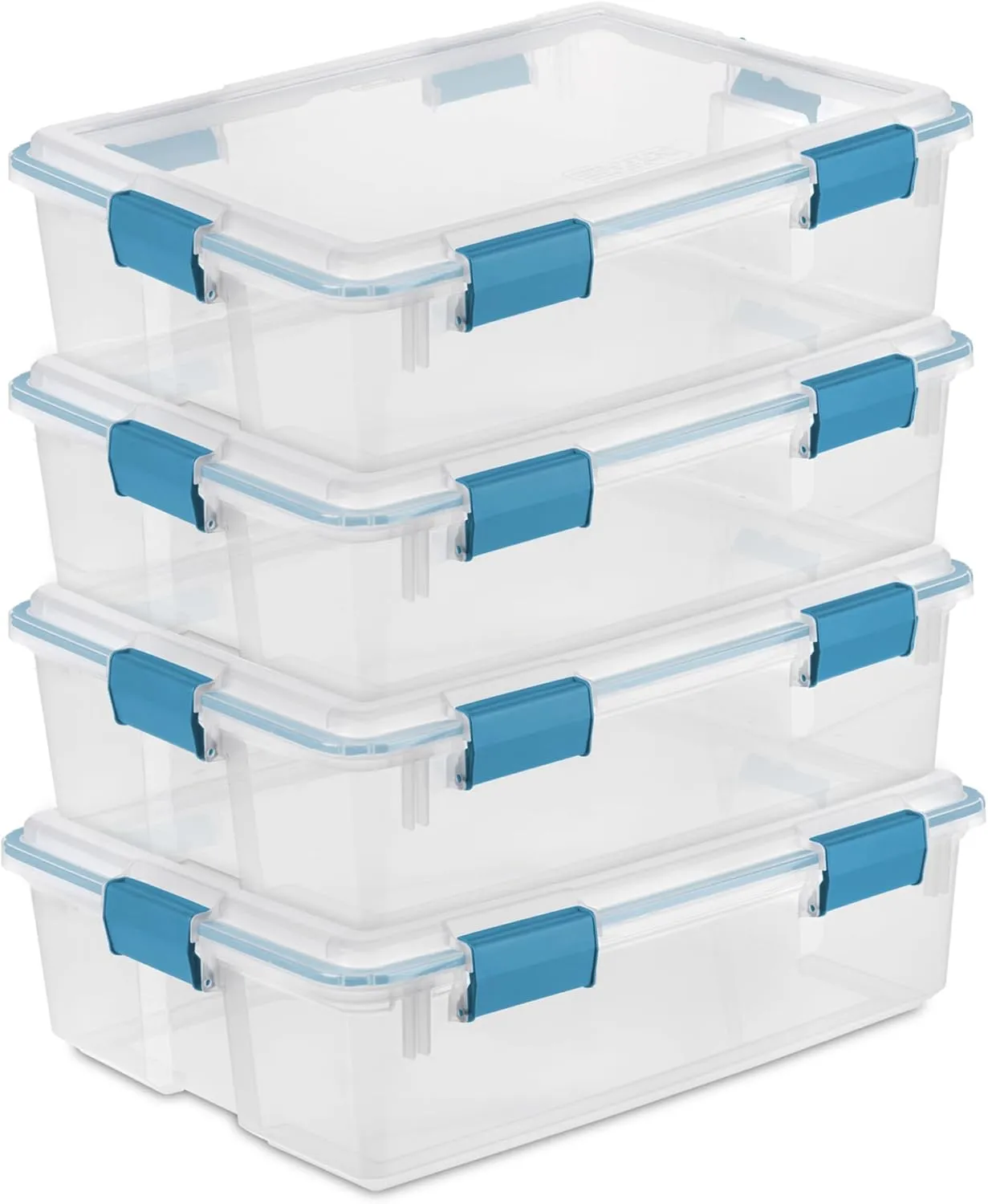 Sterilite 4-Pack Gasket Box, Weather-Resistant Storage Bins with Latching Lids, 37 Quart - Heavy-Duty Organizing Containers for Closet, Bathroom, and Office
