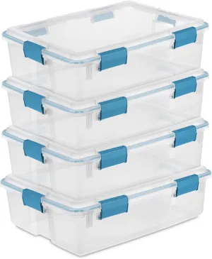 Sterilite 4-Pack Gasket Box, Weather-Resistant Storage Bins with Latching Lids, 37 Quart - Heavy-Duty Organizing Containers for Closet, Bathroom, and Office