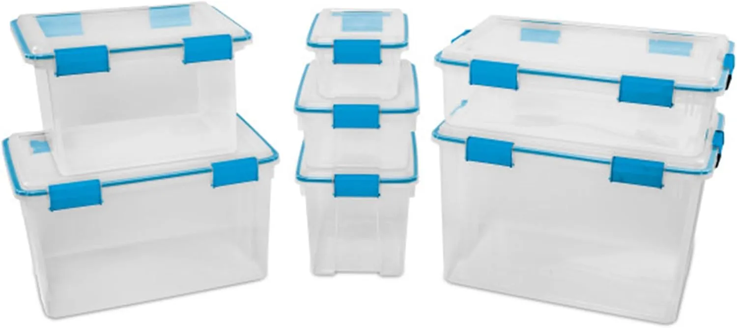 Sterilite 4-Pack Gasket Box, Weather-Resistant Storage Bins with Latching Lids, 54 Quart - Heavy-Duty Organizing Containers for Closet, Bathroom, and Office