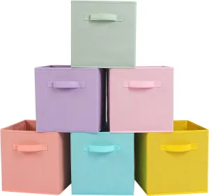 Stero 13x13x13 Inch Fabric Storage Bins 6 Pack Fun Colored Durable Storage Cubes with Handles Foldable Cube Baskets for Home, Kids Room, Closet and Toys Organization Multi Colors