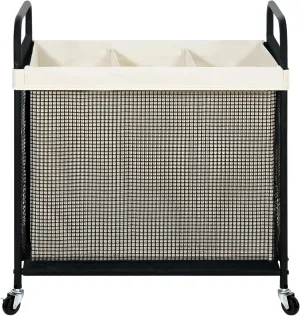 STO STO Laundry Hamper 3 Section, 120L Rolling Laundry Sorter Cart with Removable and Washable Liner Bag, Rolling Clothes Hamper with Metal Handle for Laundry Room and Bedroom