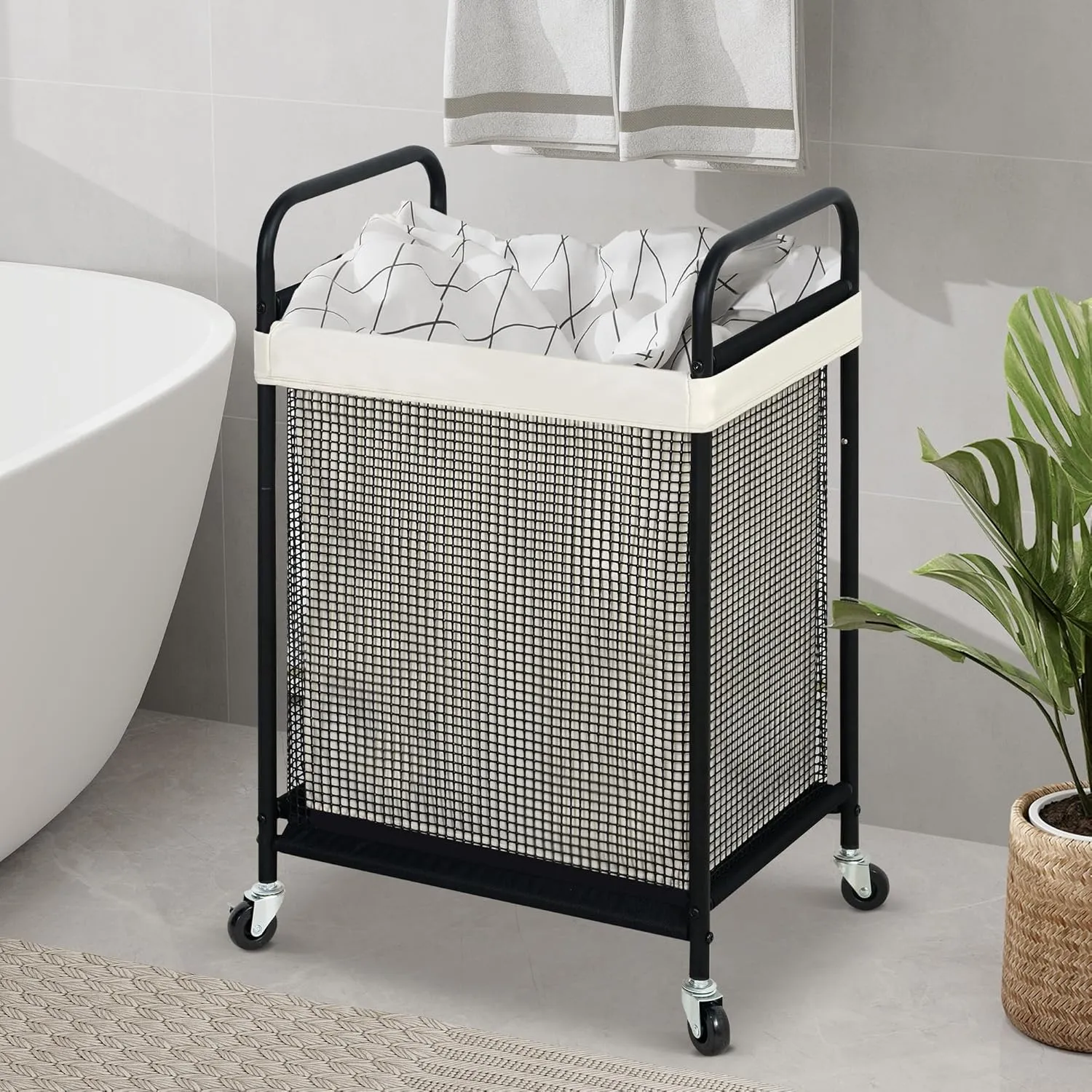 STO STO Laundry Hamper, 90L Rolling Laundry Sorter Cart with Removable and Washable Liner Bag, Rolling Clothes Hamper with Metal Handle for Laundry Room and Bedroom