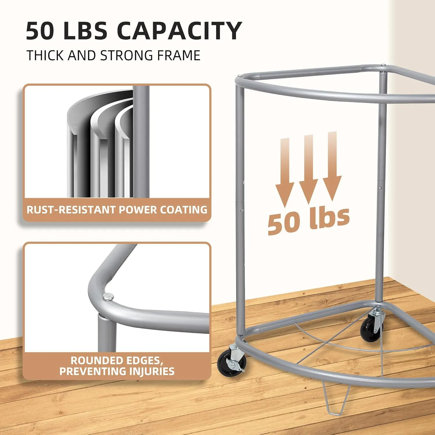 STORAGE MANIAC Corner Laundry Hamper, 110L Commercial Laundry Hamper with Heavy Duty Steel Frame and Removable Bag, Industrial Rolling Laundry Sorter, Heavy Duty Laundry Basket Organizer, Gray