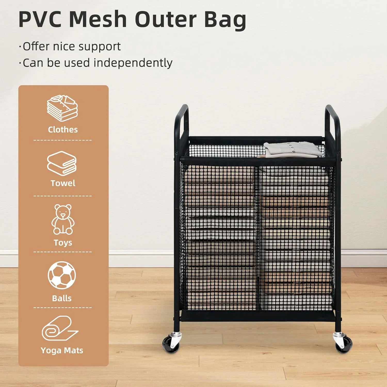 STORAGE MANIAC Rolling Laundry Hamper with Wheels 1-Section Laundry Sorter Rolling Laundrys Basket on Wheels with Removable Bag Clothes Hamper Laundrys Organizer Cart Bathroom Bedroom 90L Grey
