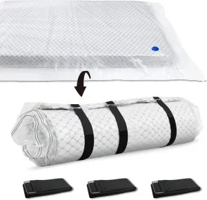 Storage Master Vacuum Storage Bag for Twin Size Mattress - Ideal for Memory Foam and Latex Up to 14 Inches - Designed for Easy Moving, Shipping and Storing with Straps (TWIN/TWIN XL), clear