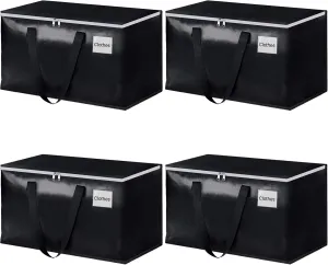 StorageRight Heavy Duty Moving Boxes-Moving Bags with Zipper, Reinforced Handles and Tag Pocket-Collapsible Moving Supplies-Totes for Storage Great for Moving, Storage and Travel 93L(Black-4 Pack)