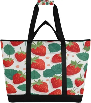 Strawberry Reusable Insulated Lunchbox Cooler Bag, Leakproof Kitchen Grocery Bag Collapsible Portable Cooler Tote Bag for Picnic, Camping, Office, Travel