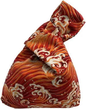 Stylish Cotton Japanese Pattern Wrist Bag Sleeve Knot Pouch Portable Canvas Tote Purse for Female, Women