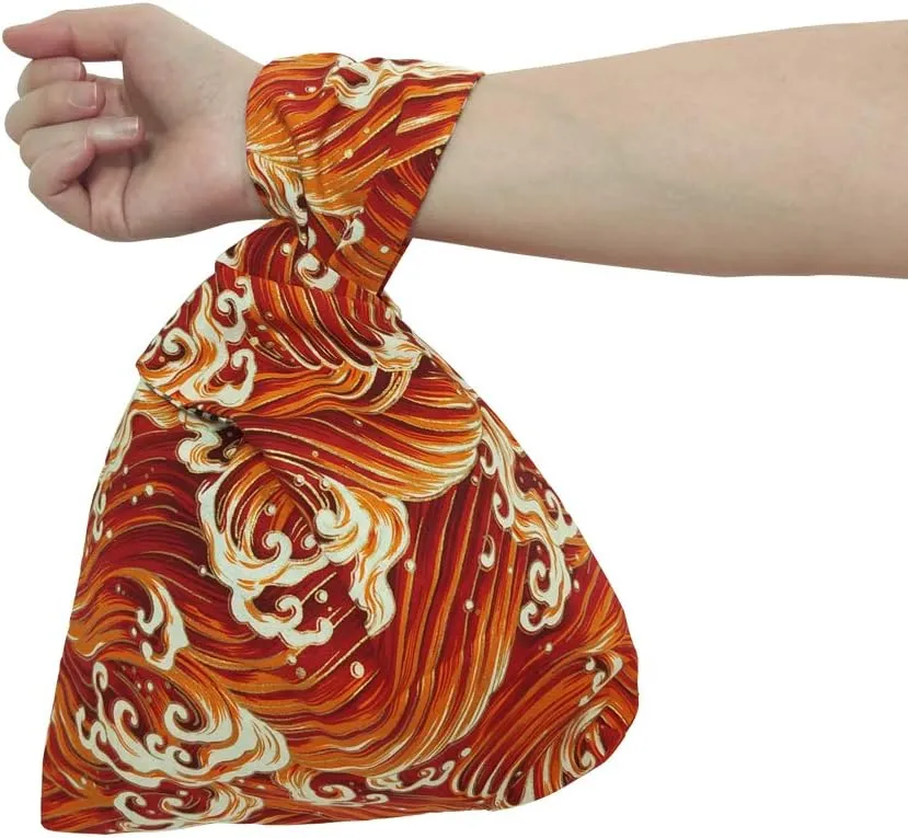 Stylish Cotton Japanese Pattern Wrist Bag Sleeve Knot Pouch Portable Canvas Tote Purse for Female, Women