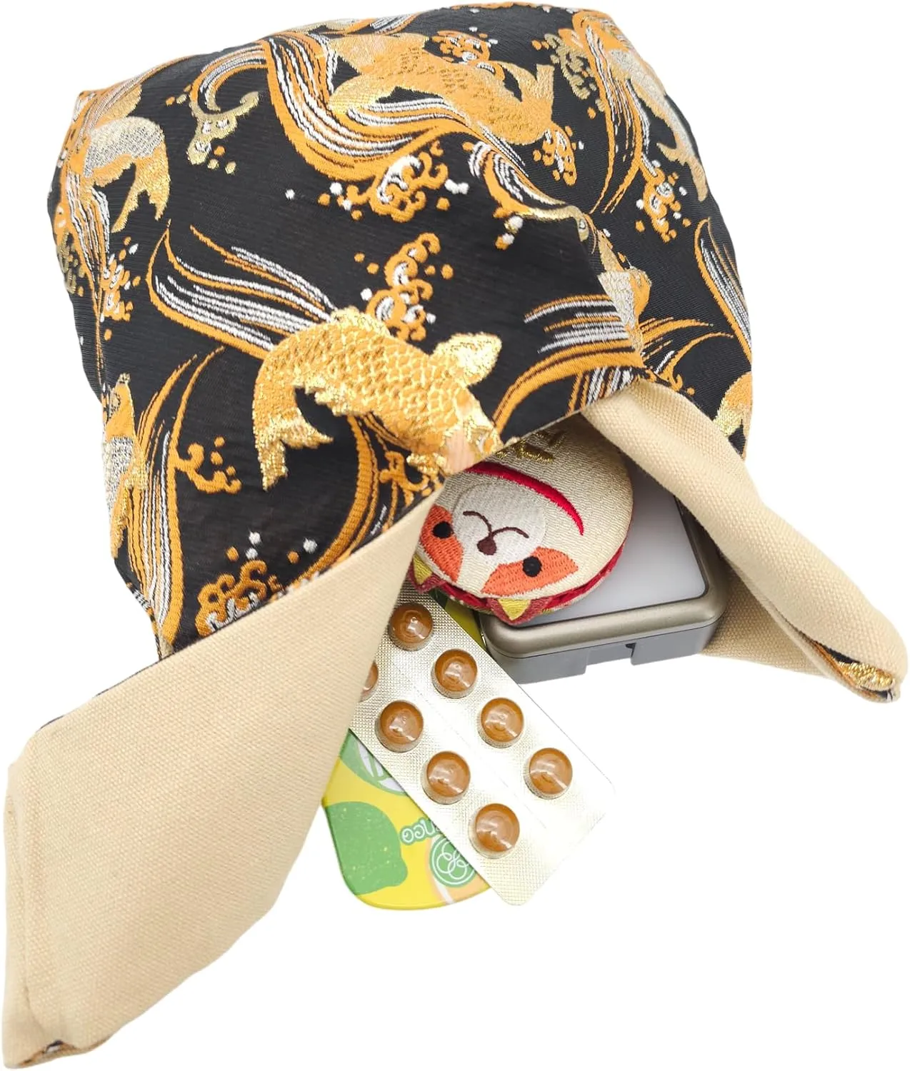 Stylish Cotton Japanese Pattern Wrist Bag Sleeve Knot Pouch Portable Canvas Tote Purse for Female, Women