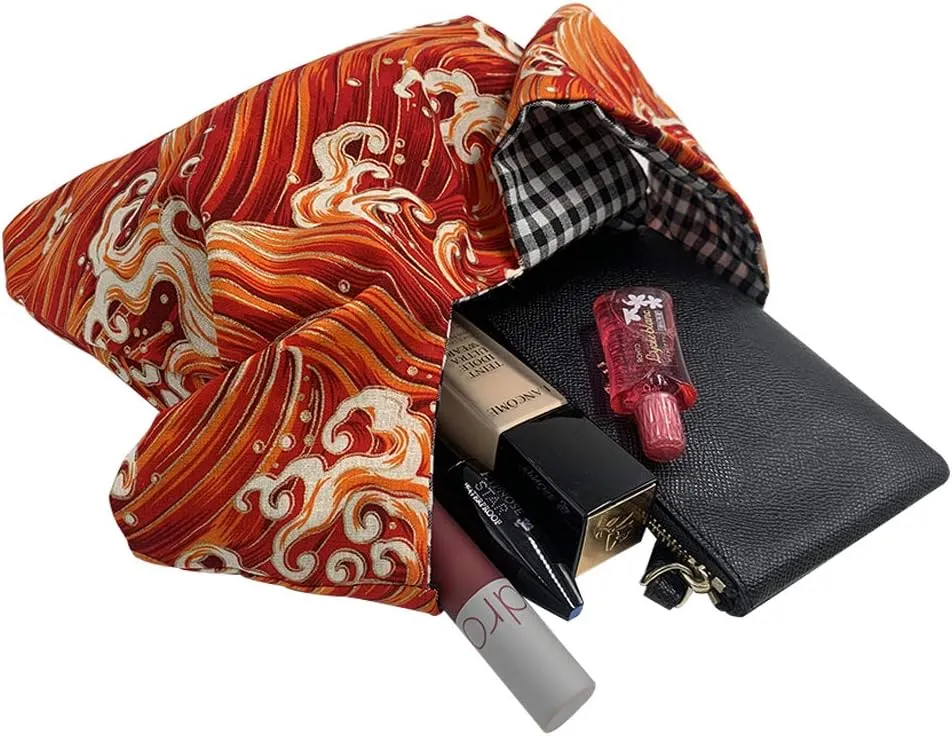 Stylish Cotton Japanese Pattern Wrist Bag Sleeve Knot Pouch Portable Canvas Tote Purse for Female, Women