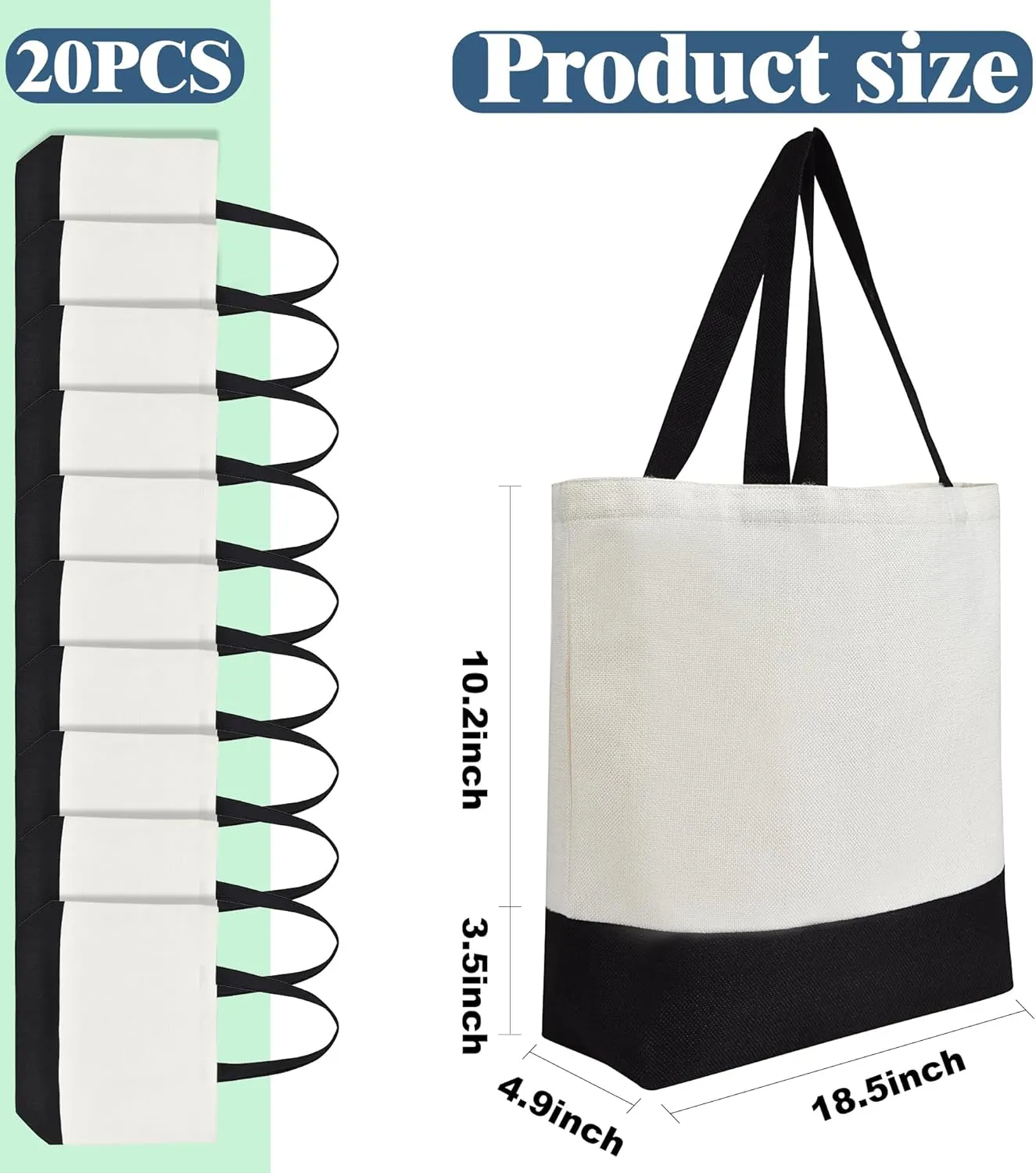 Sublimation Tote Bags Blanks Bulk, Polyester Tote bag for Sublimation, Reusable Widened Washable Canvas Bags for DIY Craft